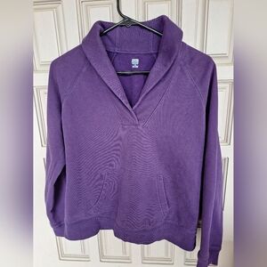 Bronx SzM Purple Shawl Collar Sweatshirt Banded Long Sleeve/Hem Kangaroo Pocket